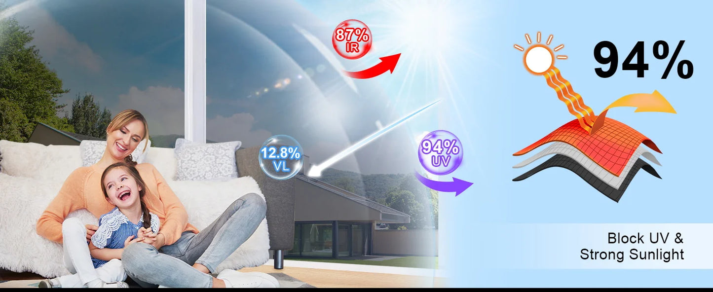 One Way Window Privacy Film See Out Not in, Window Tint for Home, Reflective Mirror Glass Windows Coverings Sun Heat UV Blocking