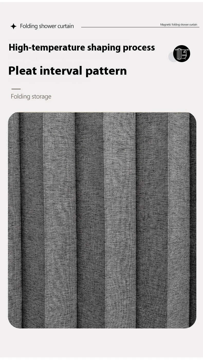 Magnetic Foldable Linen Bath Curtain Waterproof for Walk-In Shower - No Included Adjustable Rod