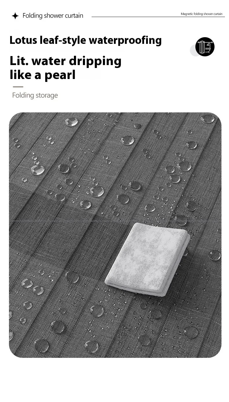Magnetic Foldable Linen Bath Curtain Waterproof for Walk-In Shower - No Included Adjustable Rod