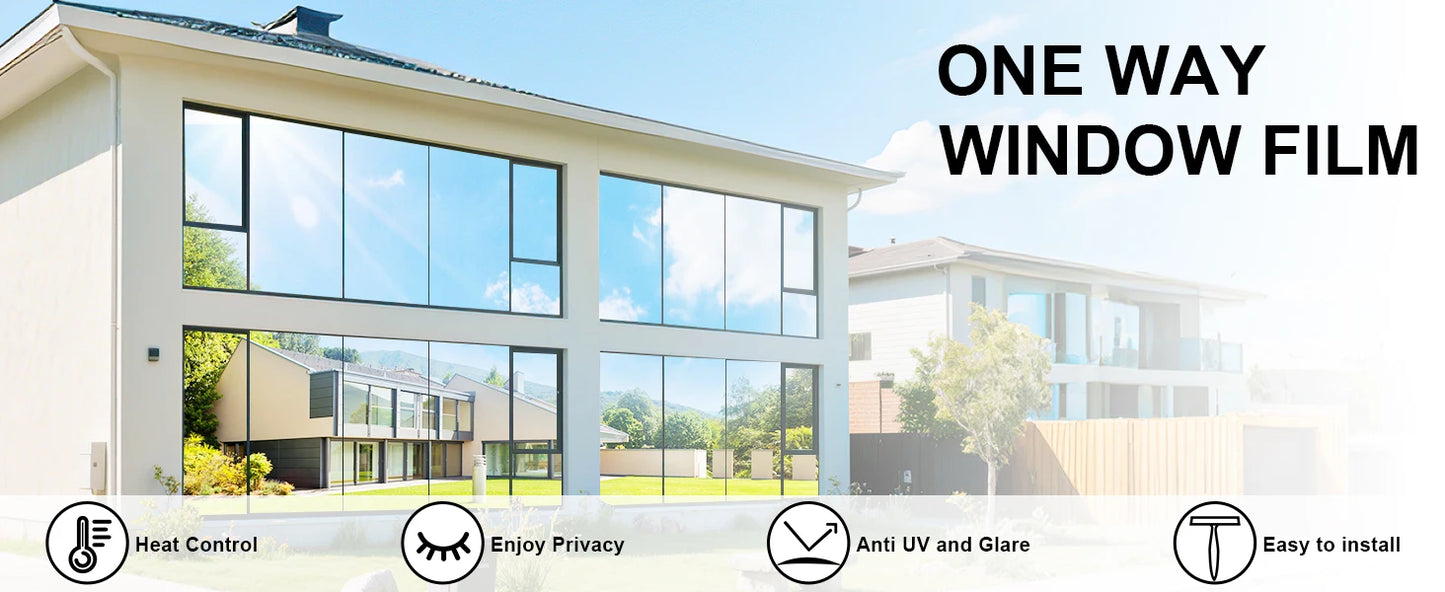 One Way Window Privacy Film See Out Not in, Window Tint for Home, Reflective Mirror Glass Windows Coverings Sun Heat UV Blocking