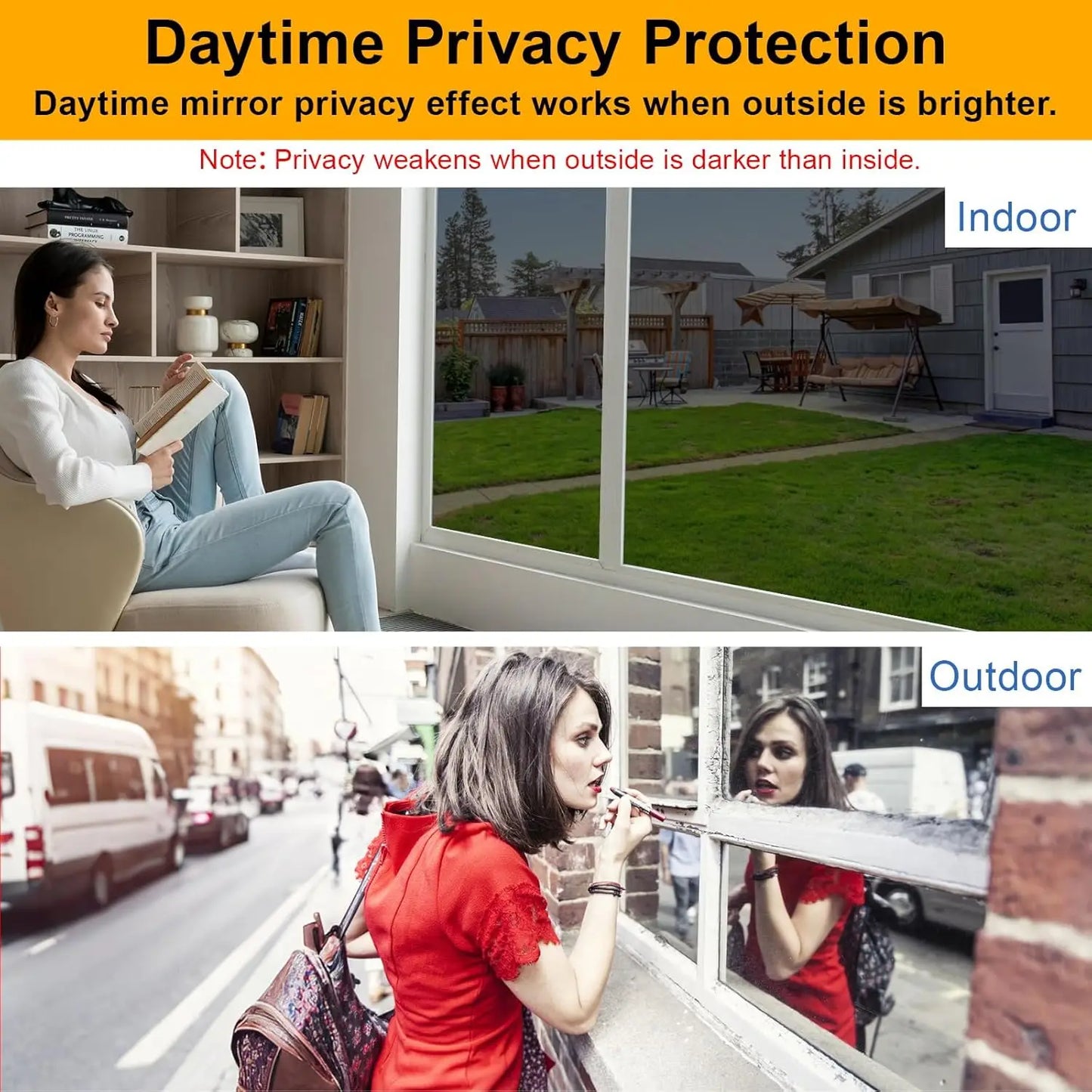 One Way Window Privacy Film See Out Not in, Window Tint for Home, Reflective Mirror Glass Windows Coverings Sun Heat UV Blocking