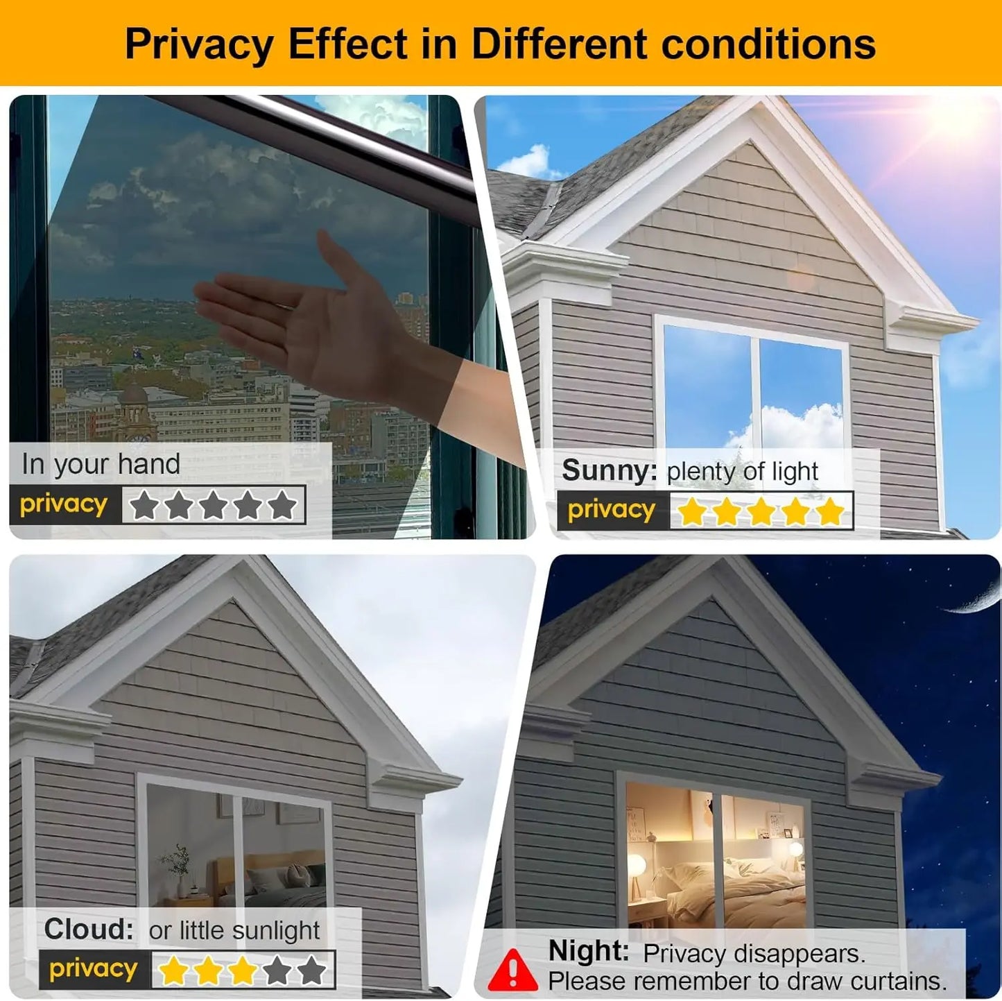 One Way Window Privacy Film See Out Not in, Window Tint for Home, Reflective Mirror Glass Windows Coverings Sun Heat UV Blocking