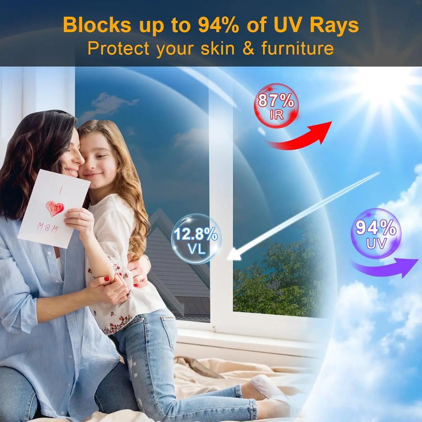 One Way Window Privacy Film See Out Not in, Window Tint for Home, Reflective Mirror Glass Windows Coverings Sun Heat UV Blocking